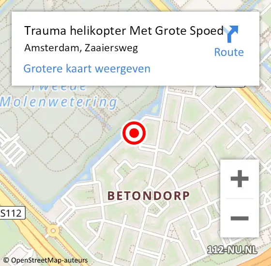 Locatie op kaart van de 112 melding: Trauma helikopter Met Grote Spoed Naar Amsterdam, Zaaiersweg op 3 juni 2024 12:04