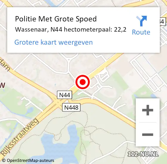Locatie op kaart van de 112 melding: Politie Met Grote Spoed Naar Wassenaar, N44 hectometerpaal: 22,2 op 3 juni 2024 12:10