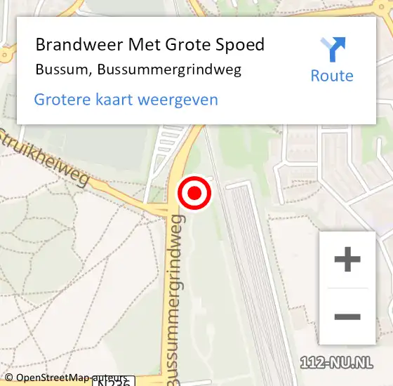 Locatie op kaart van de 112 melding: Brandweer Met Grote Spoed Naar Bussum, Bussummergrindweg op 3 juni 2024 12:11