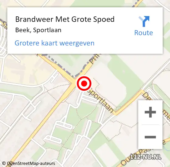 Locatie op kaart van de 112 melding: Brandweer Met Grote Spoed Naar Beek, Sportlaan op 3 juni 2024 12:13