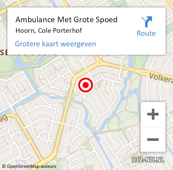 Locatie op kaart van de 112 melding: Ambulance Met Grote Spoed Naar Hoorn, Cole Porterhof op 3 juni 2024 12:40