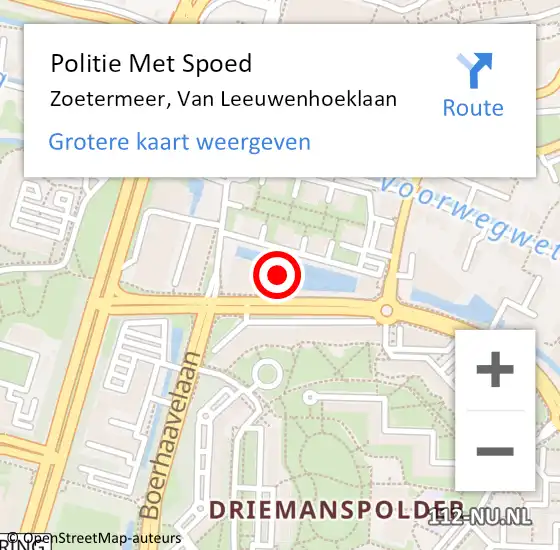 Locatie op kaart van de 112 melding: Politie Met Spoed Naar Zoetermeer, Van Leeuwenhoeklaan op 3 juni 2024 13:00