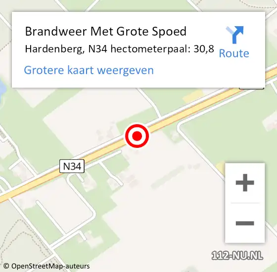 Locatie op kaart van de 112 melding: Brandweer Met Grote Spoed Naar Hardenberg, N34 hectometerpaal: 30,8 op 3 juni 2024 13:11