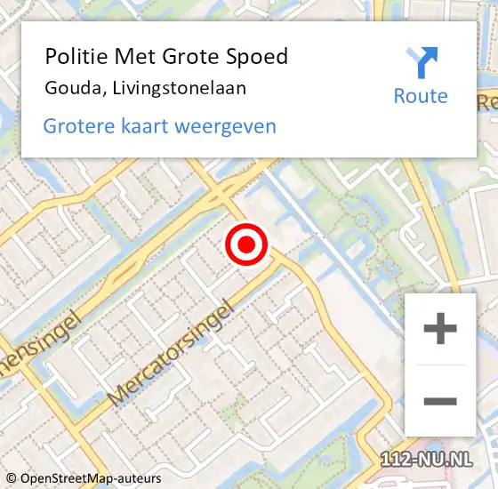 Locatie op kaart van de 112 melding: Politie Met Grote Spoed Naar Gouda, Livingstonelaan op 3 juni 2024 13:14