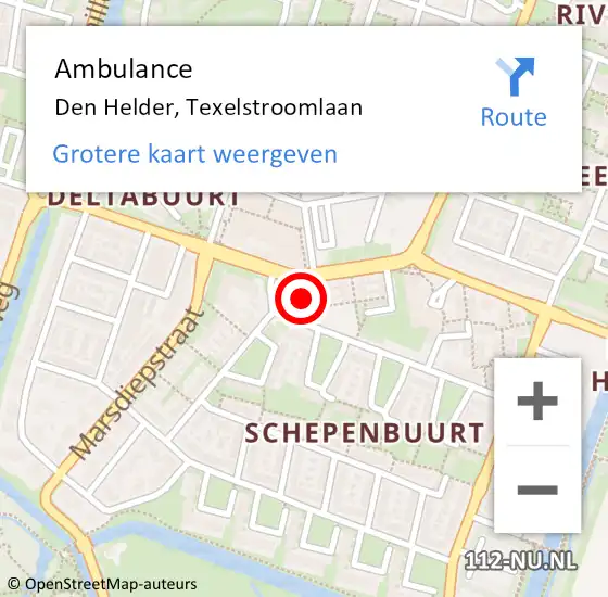 Locatie op kaart van de 112 melding: Ambulance Den Helder, Texelstroomlaan op 3 juni 2024 13:14