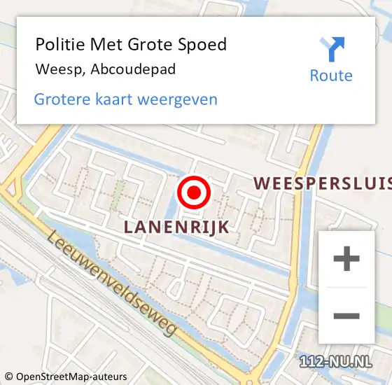 Locatie op kaart van de 112 melding: Politie Met Grote Spoed Naar Weesp, Abcoudepad op 3 juni 2024 13:16