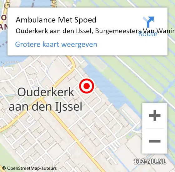 Locatie op kaart van de 112 melding: Ambulance Met Spoed Naar Ouderkerk aan den IJssel, Burgemeesters Van Waningstraat op 3 juni 2024 13:18