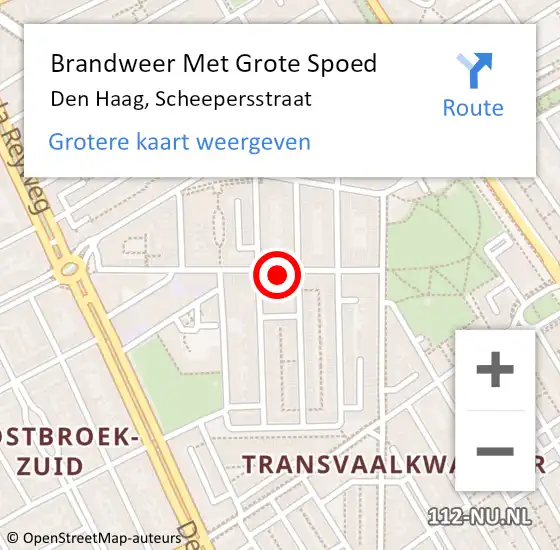 Locatie op kaart van de 112 melding: Brandweer Met Grote Spoed Naar Den Haag, Scheepersstraat op 3 juni 2024 13:20
