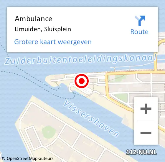 Locatie op kaart van de 112 melding: Ambulance IJmuiden, Sluisplein op 3 juni 2024 13:38