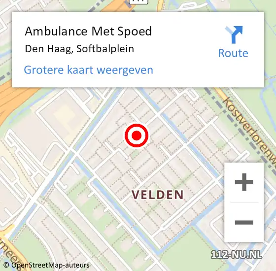 Locatie op kaart van de 112 melding: Ambulance Met Spoed Naar Den Haag, Softbalplein op 3 juni 2024 13:49