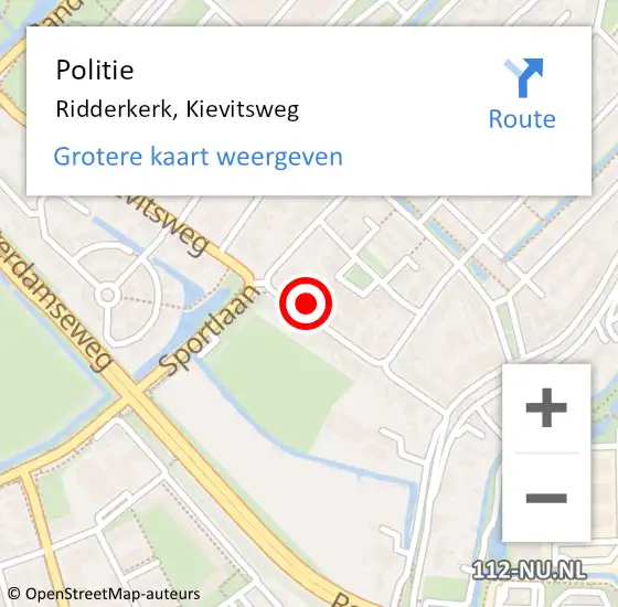 Locatie op kaart van de 112 melding: Politie Ridderkerk, Kievitsweg op 3 juni 2024 13:52