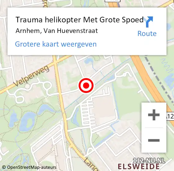 Locatie op kaart van de 112 melding: Trauma helikopter Met Grote Spoed Naar Arnhem, Van Huevenstraat op 3 juni 2024 13:57