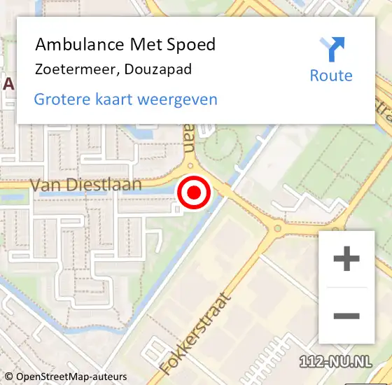 Locatie op kaart van de 112 melding: Ambulance Met Spoed Naar Zoetermeer, Douzapad op 3 juni 2024 13:58