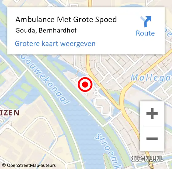 Locatie op kaart van de 112 melding: Ambulance Met Grote Spoed Naar Gouda, Bernhardhof op 3 juni 2024 14:01