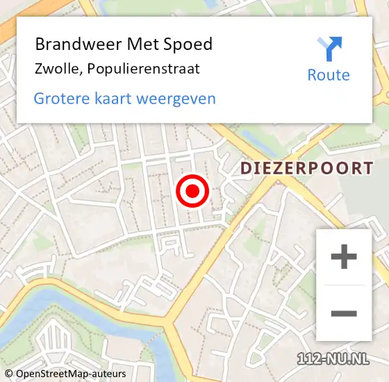 Locatie op kaart van de 112 melding: Brandweer Met Spoed Naar Zwolle, Populierenstraat op 3 juni 2024 14:06