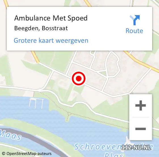 Locatie op kaart van de 112 melding: Ambulance Met Spoed Naar Beegden, Bosstraat op 3 juni 2024 14:07