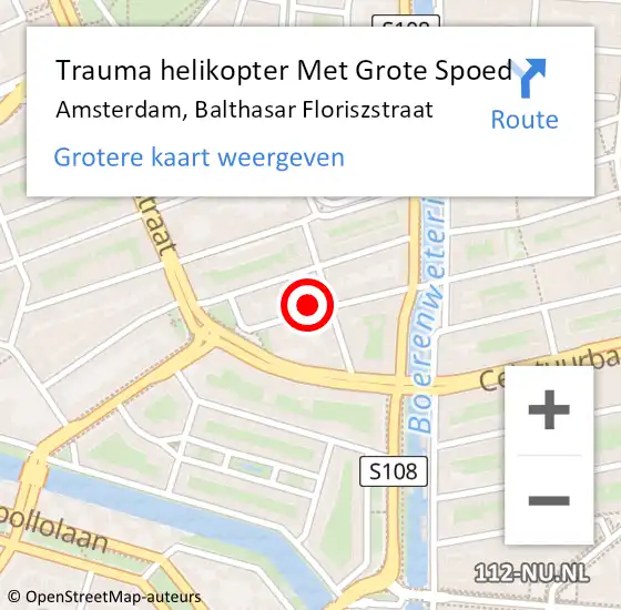 Locatie op kaart van de 112 melding: Trauma helikopter Met Grote Spoed Naar Amsterdam, Balthasar Floriszstraat op 3 juni 2024 14:17