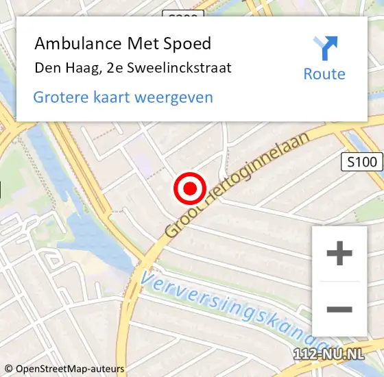 Locatie op kaart van de 112 melding: Ambulance Met Spoed Naar Den Haag, 2e Sweelinckstraat op 3 juni 2024 14:18