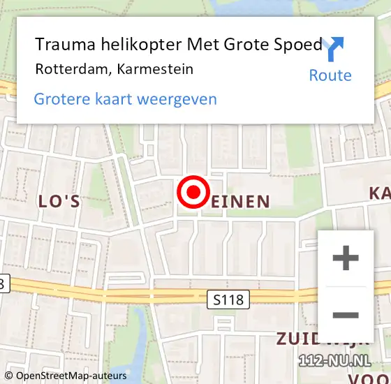 Locatie op kaart van de 112 melding: Trauma helikopter Met Grote Spoed Naar Rotterdam, Karmestein op 3 juni 2024 14:27