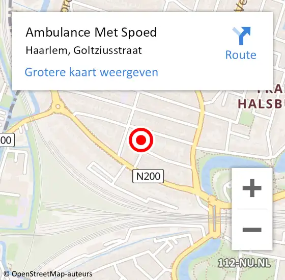 Locatie op kaart van de 112 melding: Ambulance Met Spoed Naar Haarlem, Goltziusstraat op 3 juni 2024 14:31