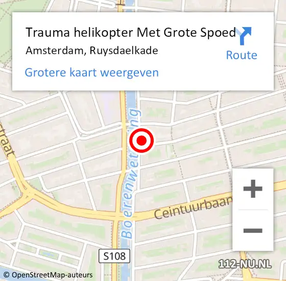 Locatie op kaart van de 112 melding: Trauma helikopter Met Grote Spoed Naar Amsterdam, Ruysdaelkade op 3 juni 2024 15:06