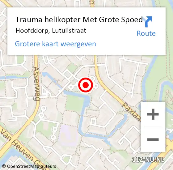 Locatie op kaart van de 112 melding: Trauma helikopter Met Grote Spoed Naar Hoofddorp, Lutulistraat op 3 juni 2024 15:37