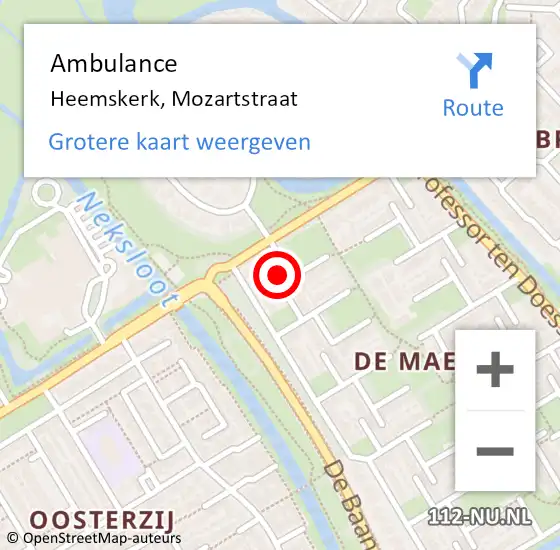 Locatie op kaart van de 112 melding: Ambulance Heemskerk, Mozartstraat op 3 juni 2024 15:49