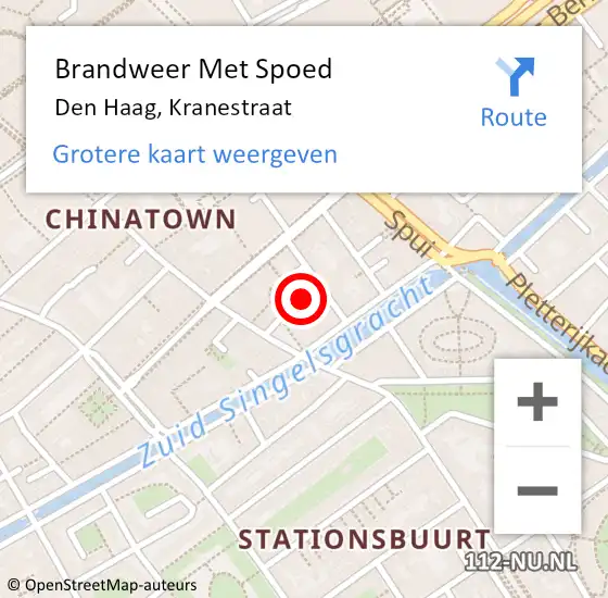 Locatie op kaart van de 112 melding: Brandweer Met Spoed Naar Den Haag, Kranestraat op 3 juni 2024 16:07