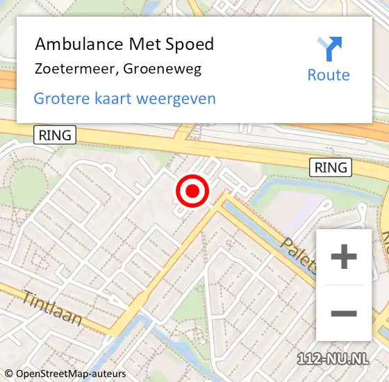 Locatie op kaart van de 112 melding: Ambulance Met Spoed Naar Zoetermeer, Groeneweg op 8 oktober 2014 09:21