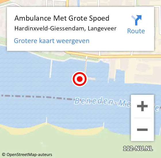 Locatie op kaart van de 112 melding: Ambulance Met Grote Spoed Naar Hardinxveld-Giessendam, Langeveer op 3 juni 2024 16:23