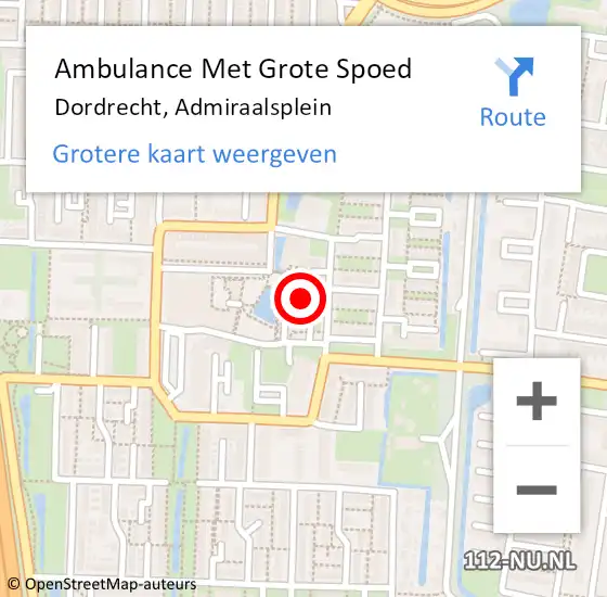 Locatie op kaart van de 112 melding: Ambulance Met Grote Spoed Naar Dordrecht, Admiraalsplein op 3 juni 2024 16:27