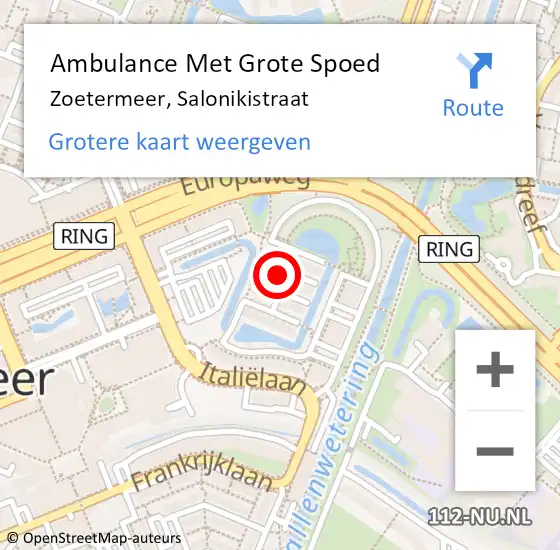 Locatie op kaart van de 112 melding: Ambulance Met Grote Spoed Naar Zoetermeer, Salonikistraat op 3 juni 2024 16:48