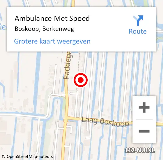 Locatie op kaart van de 112 melding: Ambulance Met Spoed Naar Boskoop, Berkenweg op 3 juni 2024 16:50