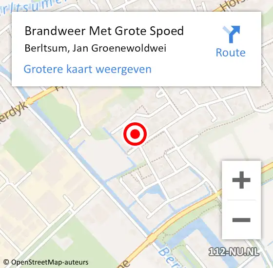 Locatie op kaart van de 112 melding: Brandweer Met Grote Spoed Naar Berltsum, Jan Groenewoldwei op 3 juni 2024 17:03