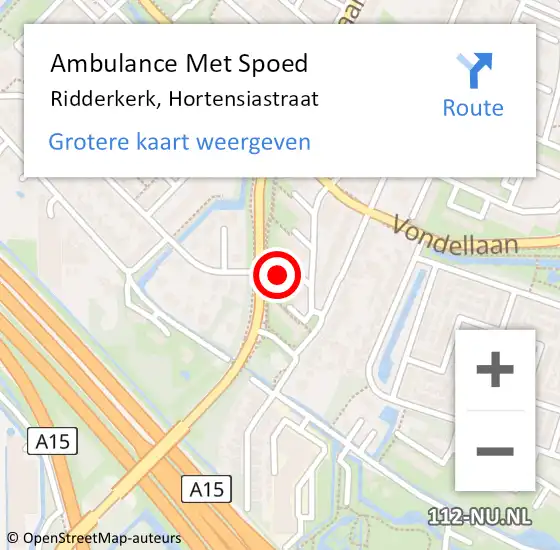 Locatie op kaart van de 112 melding: Ambulance Met Spoed Naar Ridderkerk, Hortensiastraat op 3 juni 2024 17:06