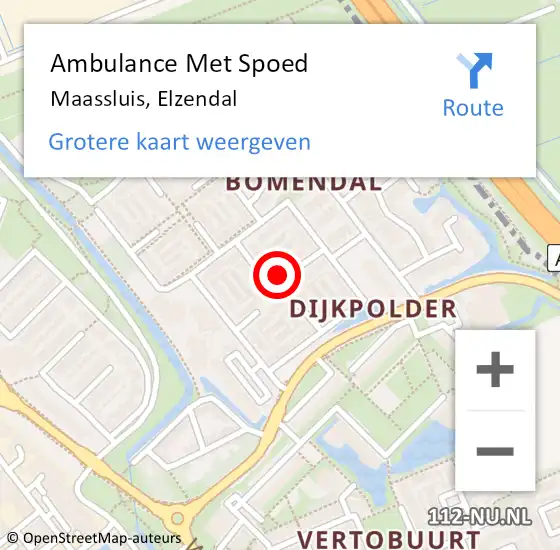 Locatie op kaart van de 112 melding: Ambulance Met Spoed Naar Maassluis, Elzendal op 3 juni 2024 17:39