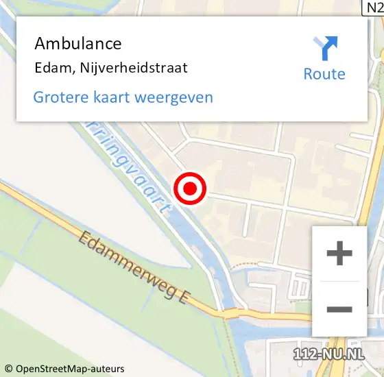 Locatie op kaart van de 112 melding: Ambulance Edam, Nijverheidstraat op 3 juni 2024 17:55