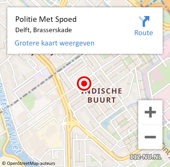 Locatie op kaart van de 112 melding: Politie Met Spoed Naar Delft, Brasserskade op 3 juni 2024 18:02