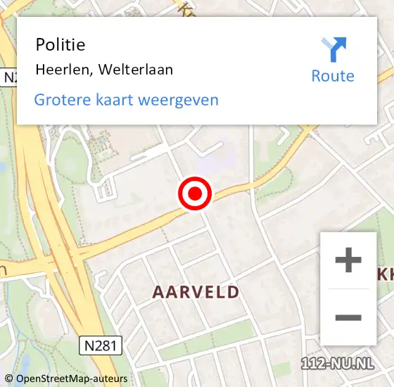 Locatie op kaart van de 112 melding: Politie Heerlen, Welterlaan op 3 juni 2024 18:11