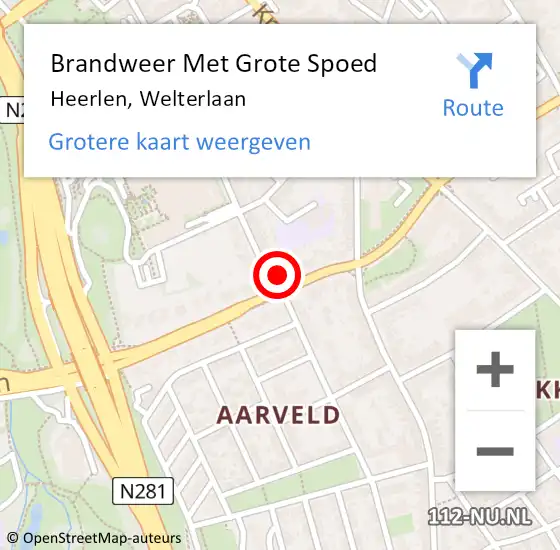 Locatie op kaart van de 112 melding: Brandweer Met Grote Spoed Naar Heerlen, Welterlaan op 3 juni 2024 18:11