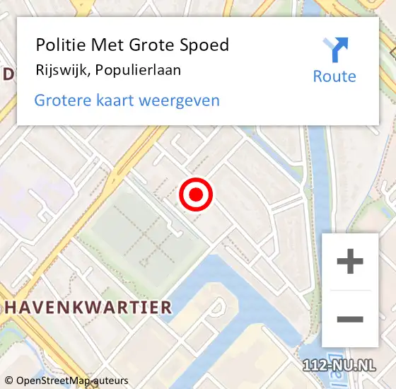 Locatie op kaart van de 112 melding: Politie Met Grote Spoed Naar Rijswijk, Populierlaan op 3 juni 2024 18:15