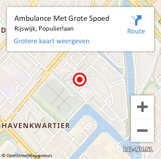 Locatie op kaart van de 112 melding: Ambulance Met Grote Spoed Naar Rijswijk, Populierlaan op 3 juni 2024 18:15