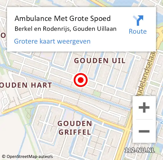 Locatie op kaart van de 112 melding: Ambulance Met Grote Spoed Naar Berkel en Rodenrijs, Gouden Uillaan op 3 juni 2024 18:20