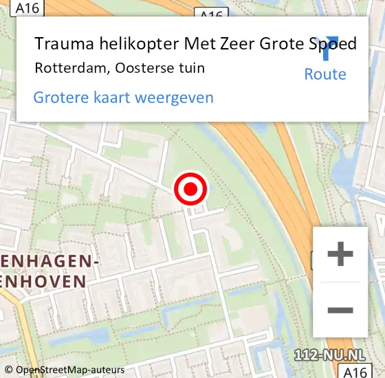 Locatie op kaart van de 112 melding: Trauma helikopter Met Zeer Grote Spoed Naar Rotterdam, Oosterse tuin op 3 juni 2024 18:22