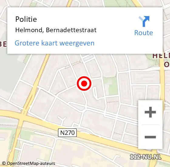 Locatie op kaart van de 112 melding: Politie Helmond, Bernadettestraat op 3 juni 2024 18:29