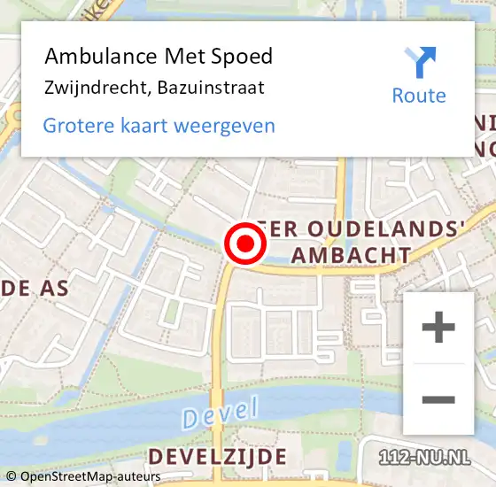 Locatie op kaart van de 112 melding: Ambulance Met Spoed Naar Zwijndrecht, Bazuinstraat op 3 juni 2024 18:57