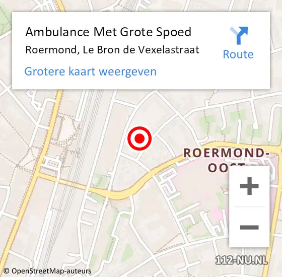 Locatie op kaart van de 112 melding: Ambulance Met Grote Spoed Naar Roermond, Le Bron de Vexelastraat op 3 juni 2024 18:58