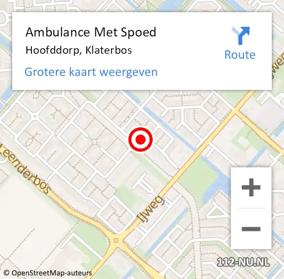 Locatie op kaart van de 112 melding: Ambulance Met Spoed Naar Hoofddorp, Klaterbos op 3 juni 2024 19:09