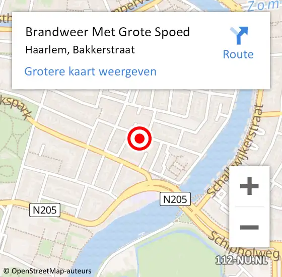 Locatie op kaart van de 112 melding: Brandweer Met Grote Spoed Naar Haarlem, Bakkerstraat op 3 juni 2024 19:18