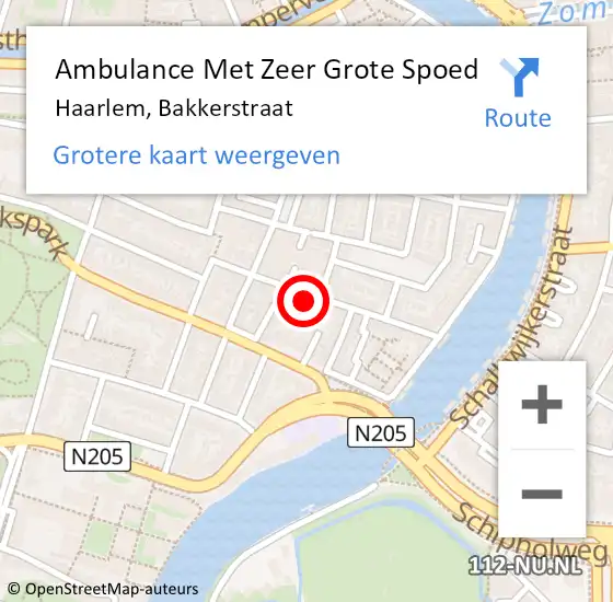 Locatie op kaart van de 112 melding: Ambulance Met Zeer Grote Spoed Naar Haarlem, Bakkerstraat op 3 juni 2024 19:18